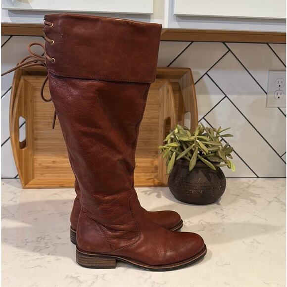 Vince Camuto Fays riding boot cognac brown leather over knee or below sz 7 - Picture 2 of 8
